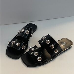 Schutz Silver Stud Slides Size 8